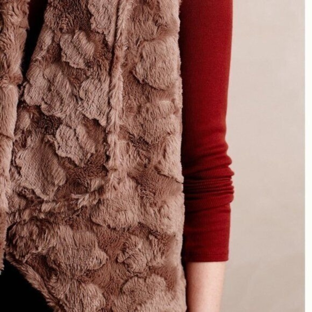 Elevenes x Anthropologie Pelage Faux Fur Open Front Vest Brown Anthro Small - Picture 5 of 12
